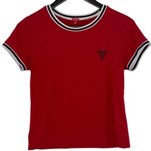 GUESS Red Ringer Tee Embroidered Logo M